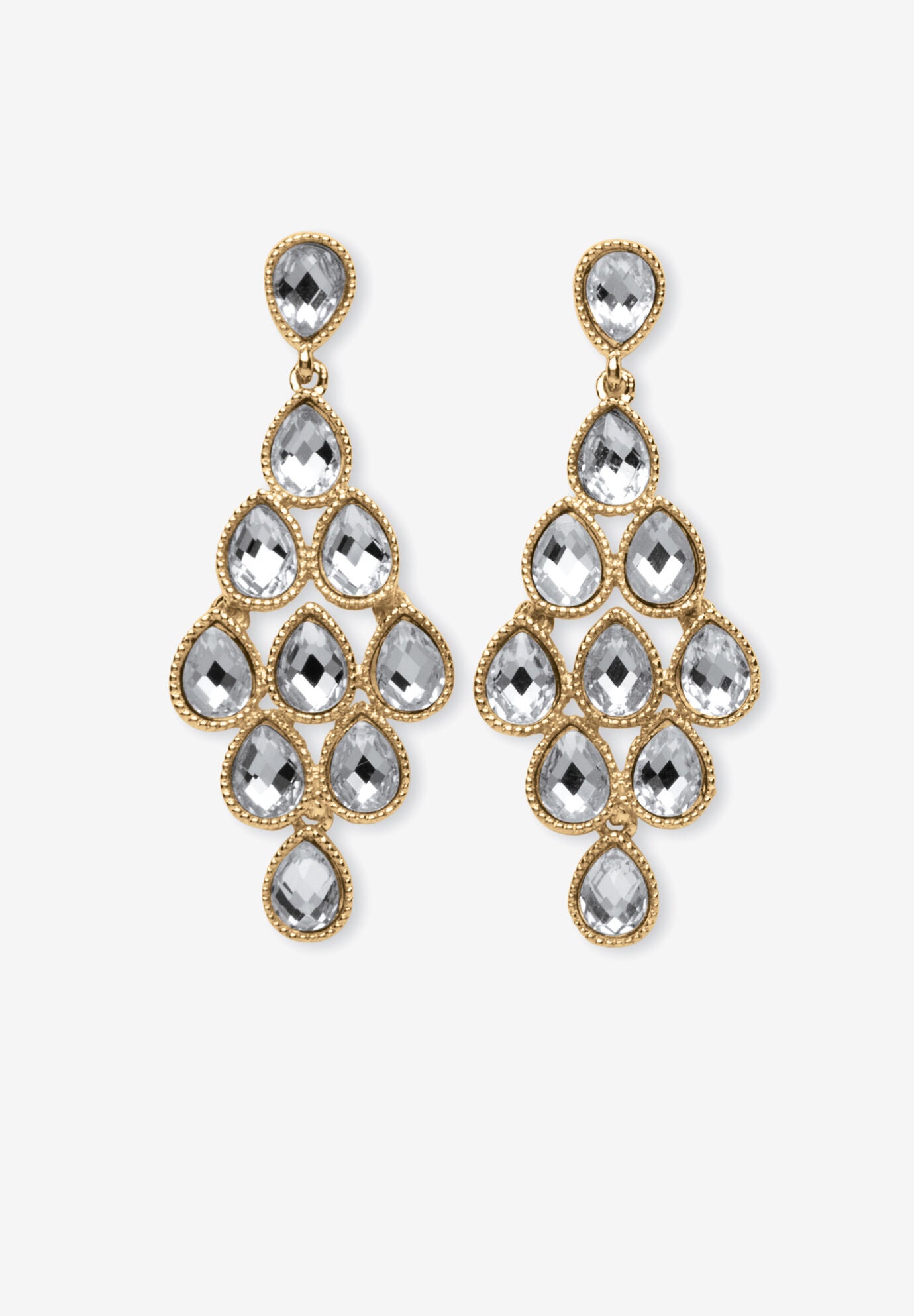 Gold Tone Pear Cut Simulated Birthstone Earrings, APRIL, hi-res image number 0