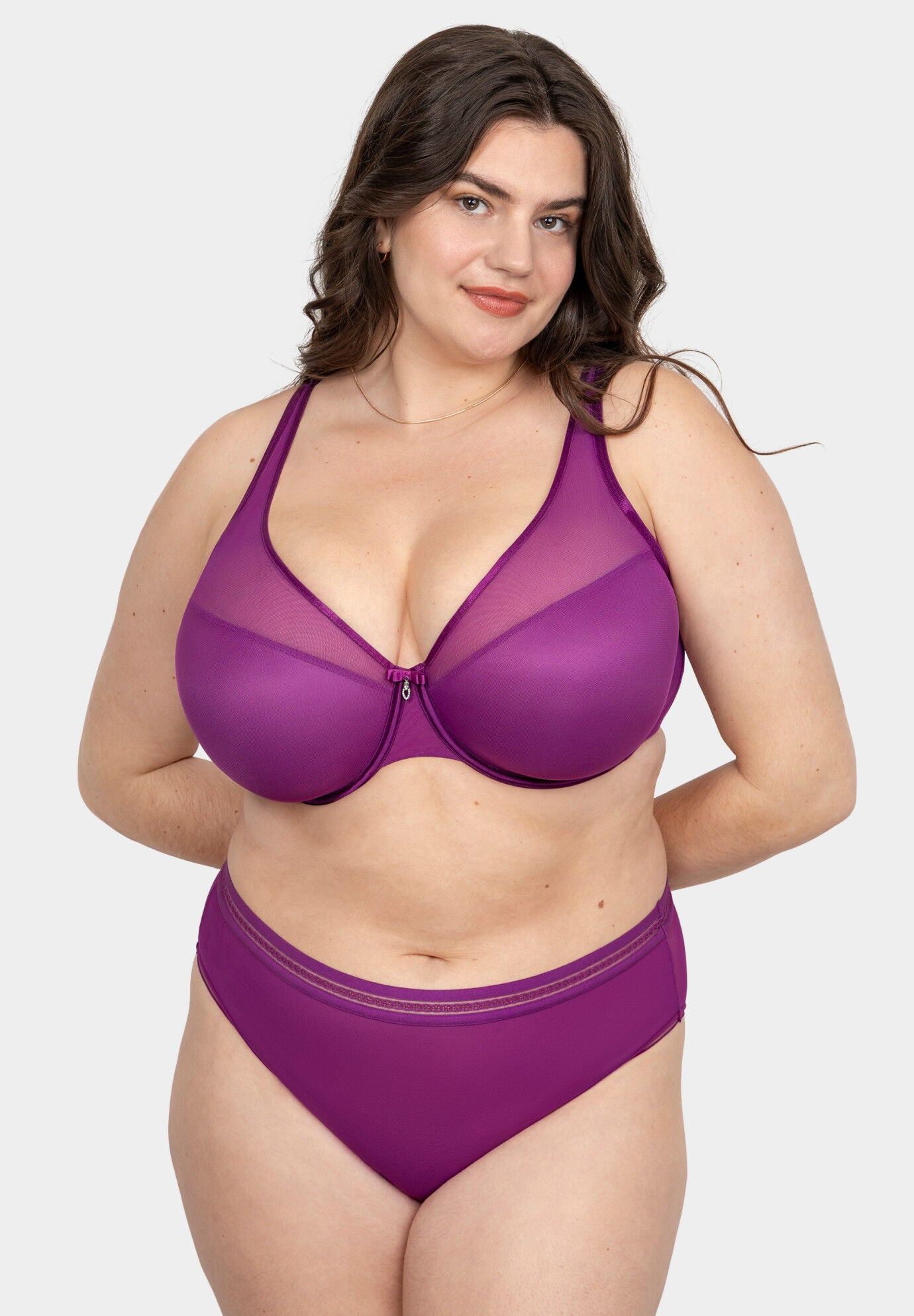 Sheer Mesh Plunge T-shirt Bra, BERRY BLISS, alternate image number 3