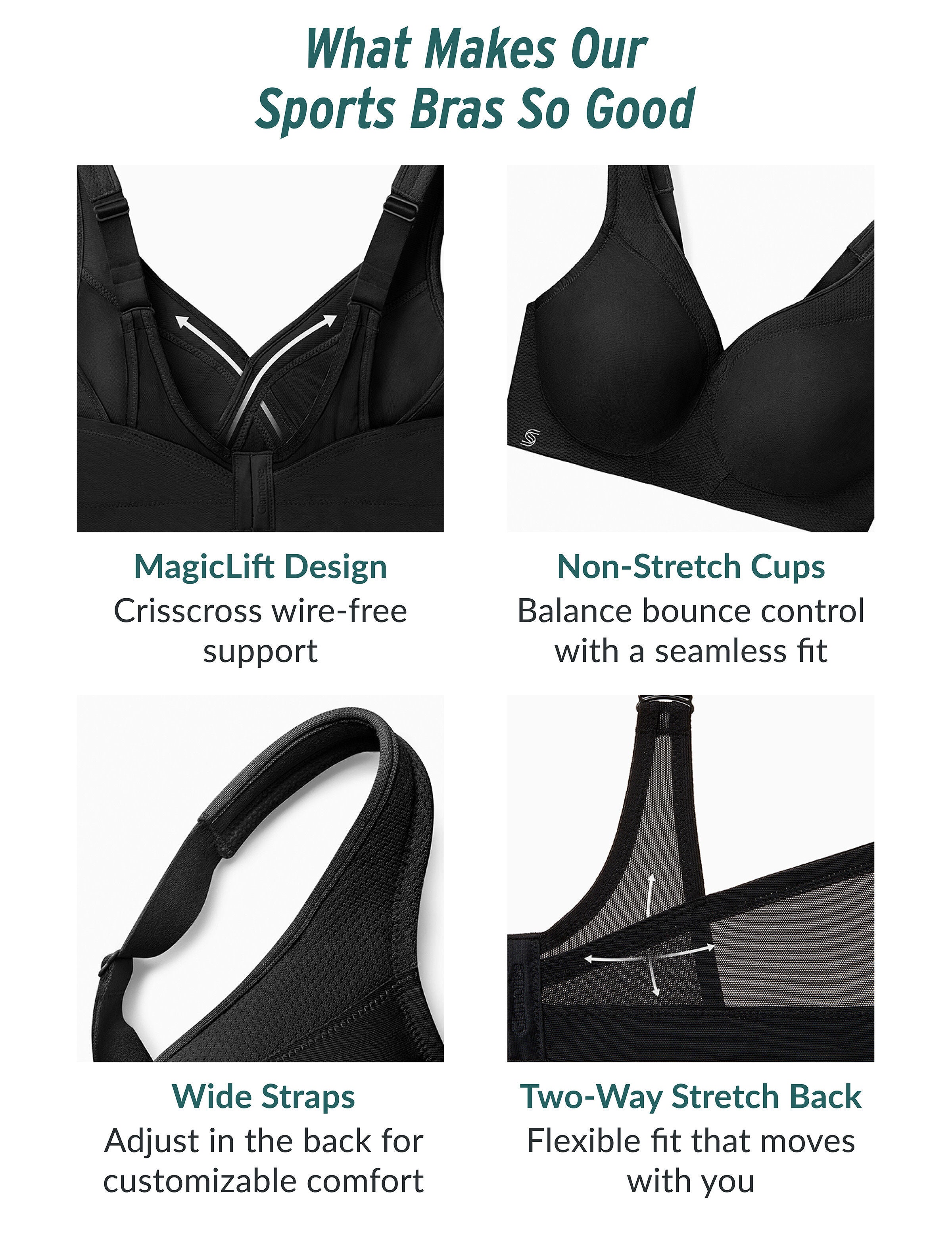 Glamorise MagicLift Seamless Sports Wirefree Bra 1006 (Women's & Women's Plus), BLACK, alternate image number 5