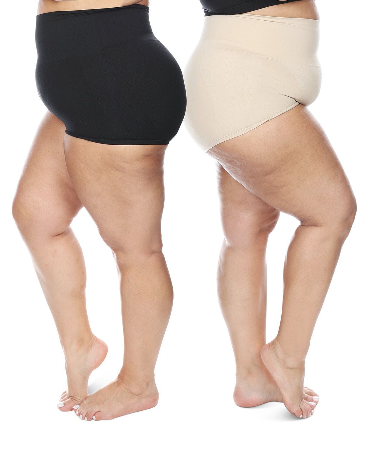2 Pair Women's High-Waist Boy Short Shaping Briefs, NUDE BLACK, alternate image number 1