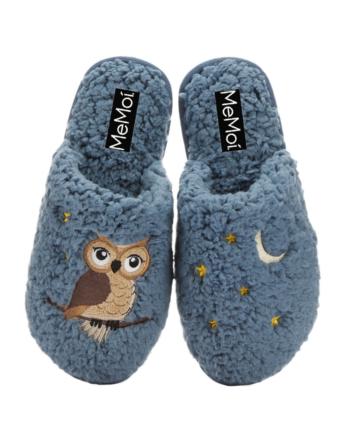 Women's Night Owl Hard Bottom Plush Slippers, DENIM, hi-res image number 0