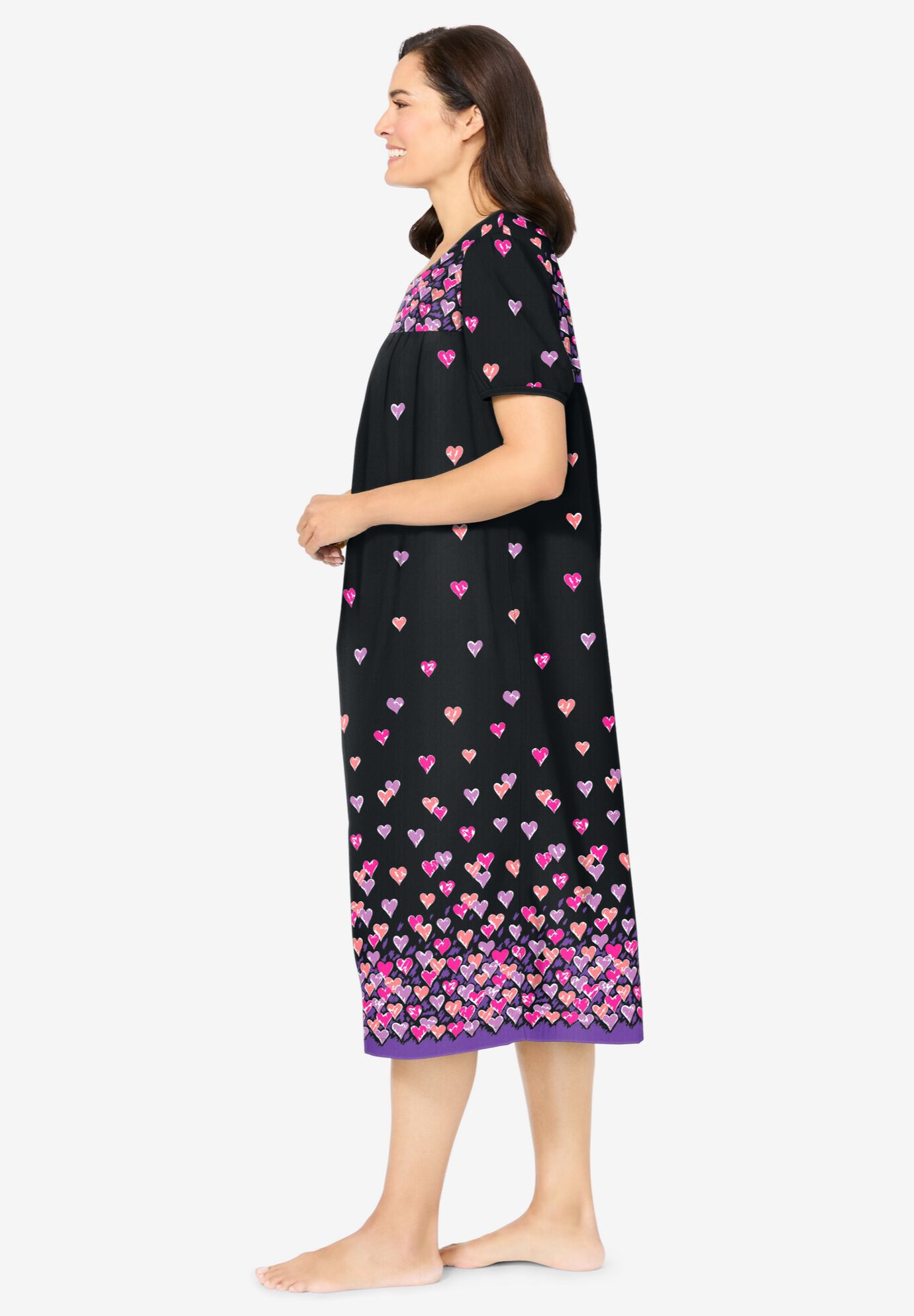Short Print Shirred Lounger, BLACK FLOATING HEARTS, alternate image number 2