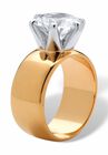 Yellow Gold-Plated Cubic Zirconia Solitaire Engagement Ring, , on-hover image number 1