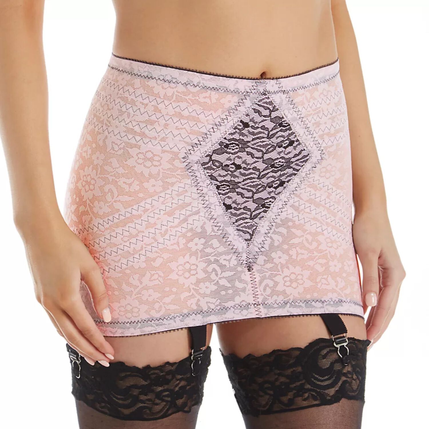 Lace Open Bottom Girdle, PINK BLACK, hi-res image number 0