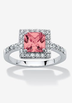 Simulated Birthstone and Crystal Halo Ring in Sterling Silver