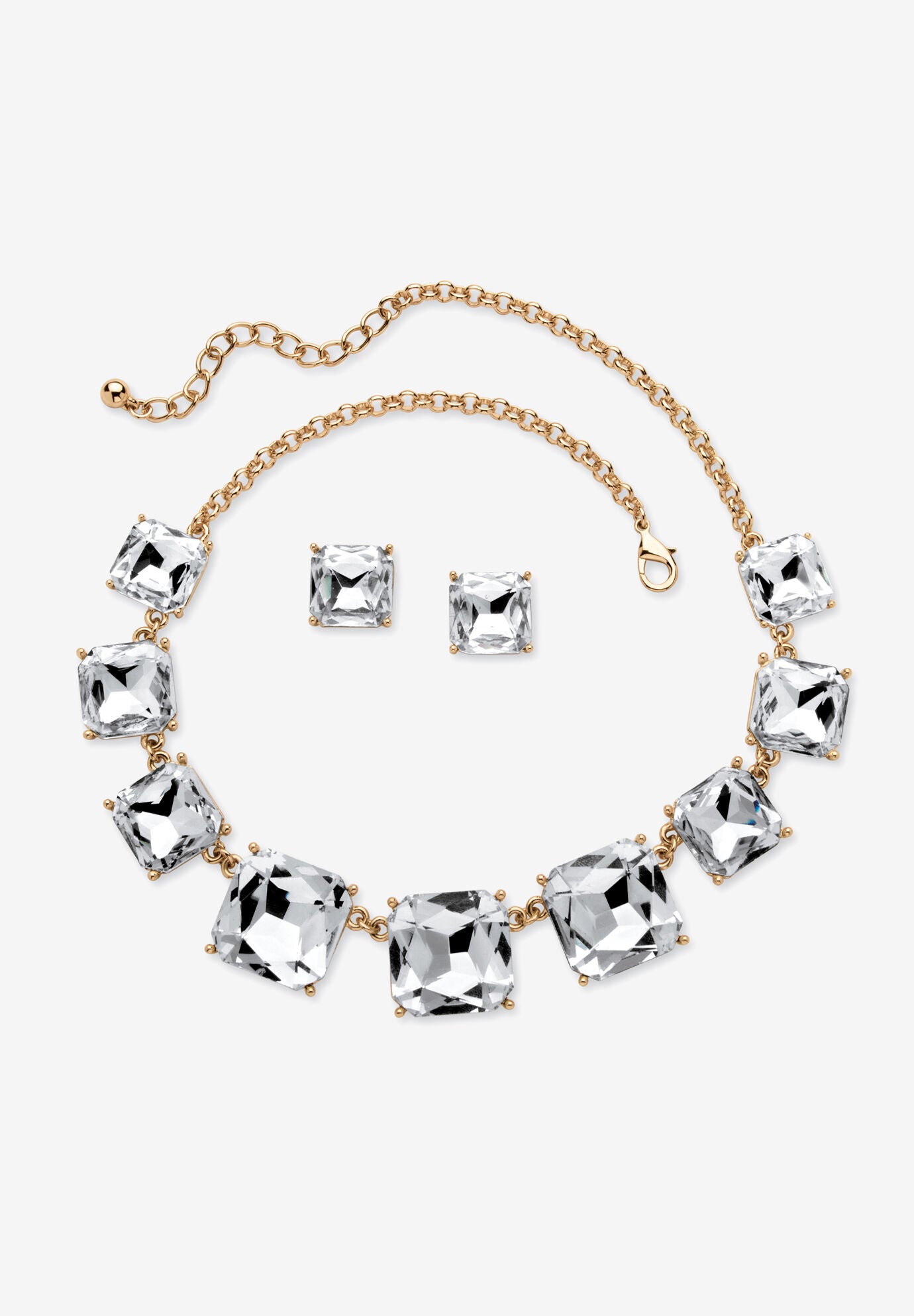 Gold Tone Necklace and Earring Set, Princess Cut Simulated Birthstones, APRIL, hi-res image number 0