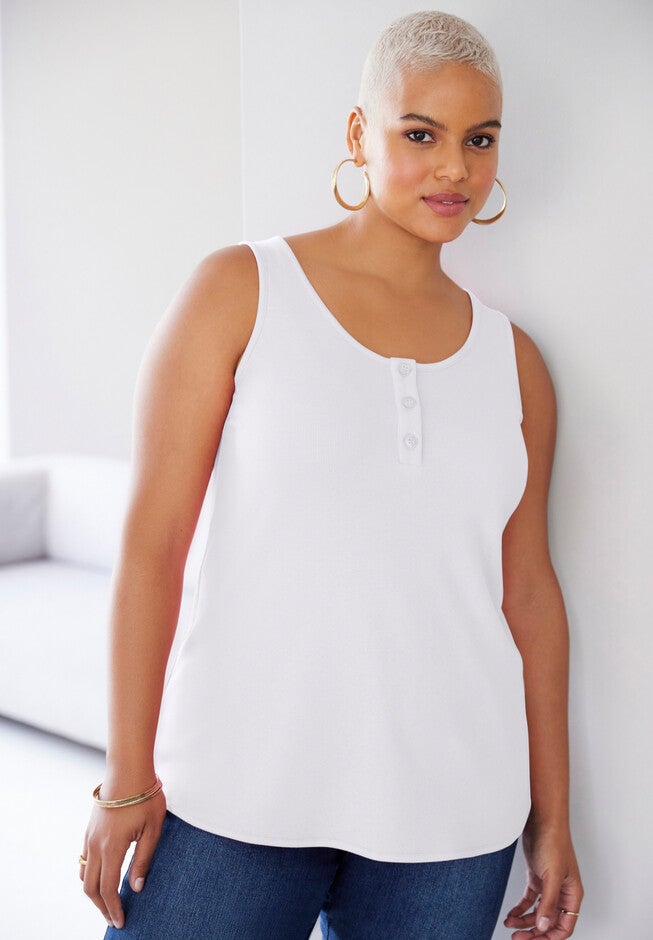 Sleeveless Henley Tank, WHITE, hi-res image number null