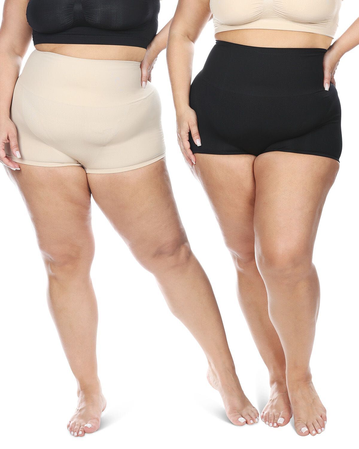2 Pair Women's High-Waist Boy Short Shaping Briefs, NUDE BLACK, alternate image number 2