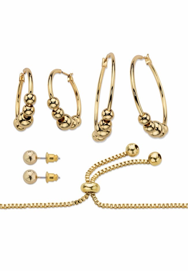 4-Piece Beaded Earrings and Bracelet Set in Goldtone, , on-hover image number 1