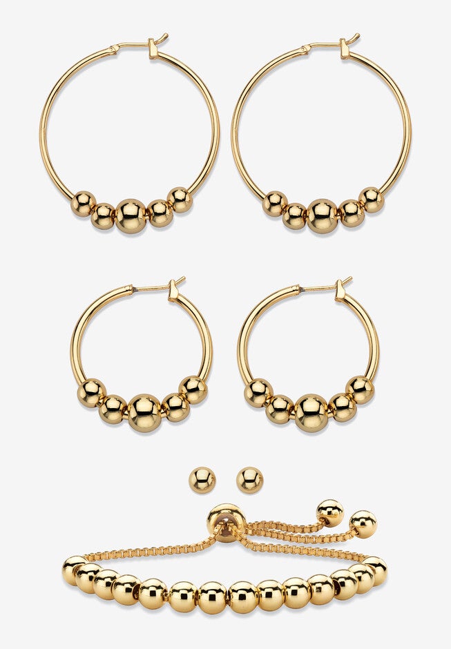 4-Piece Beaded Earrings and Bracelet Set in Goldtone, GOLD, hi-res image number 0