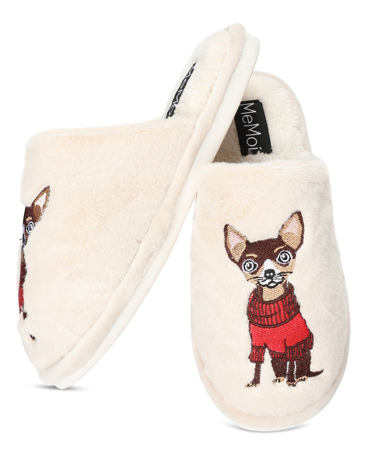 Women's Cozy Dog Plush Slippers, BUFF, hi-res image number 0