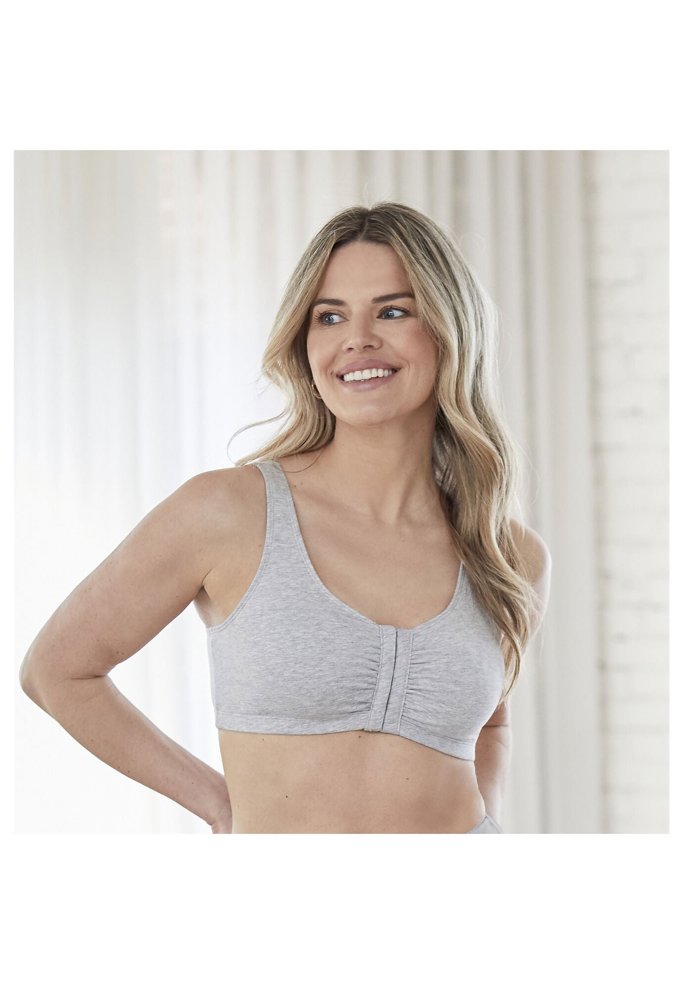 Bestform 5006014 Comfortable Unlined Wireless Cotton Stretch Sports Bra With Front Closure, HEATHER GREY, hi-res image number 0