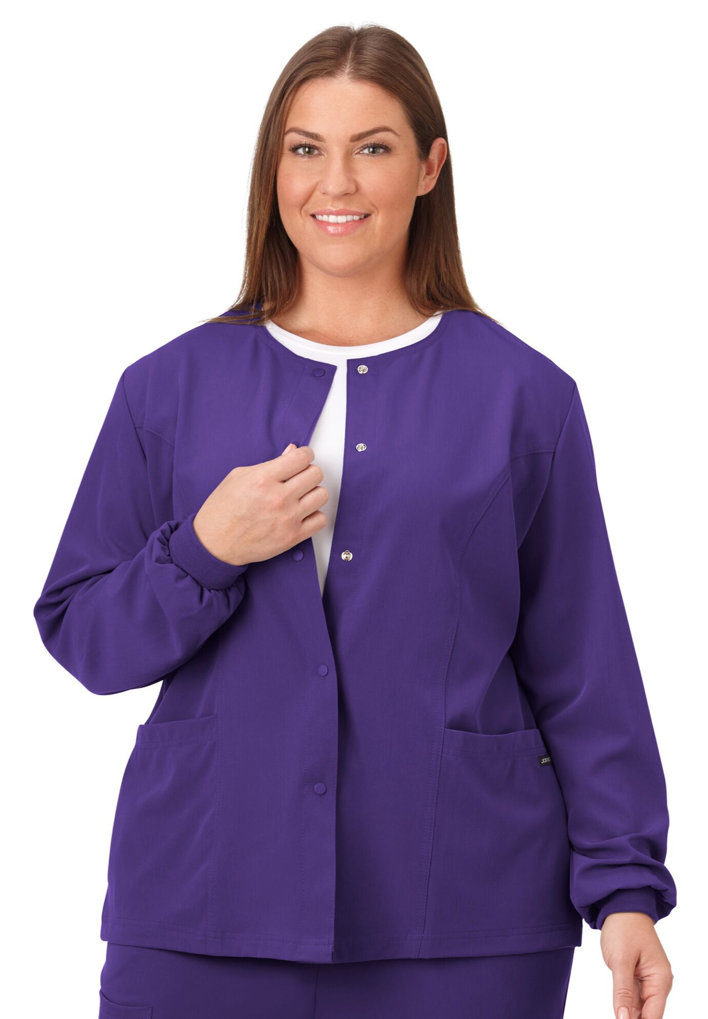 Jockey Scrubs Women's Snap to it Warm-Up Jacket, PURPLE, hi-res image number 0