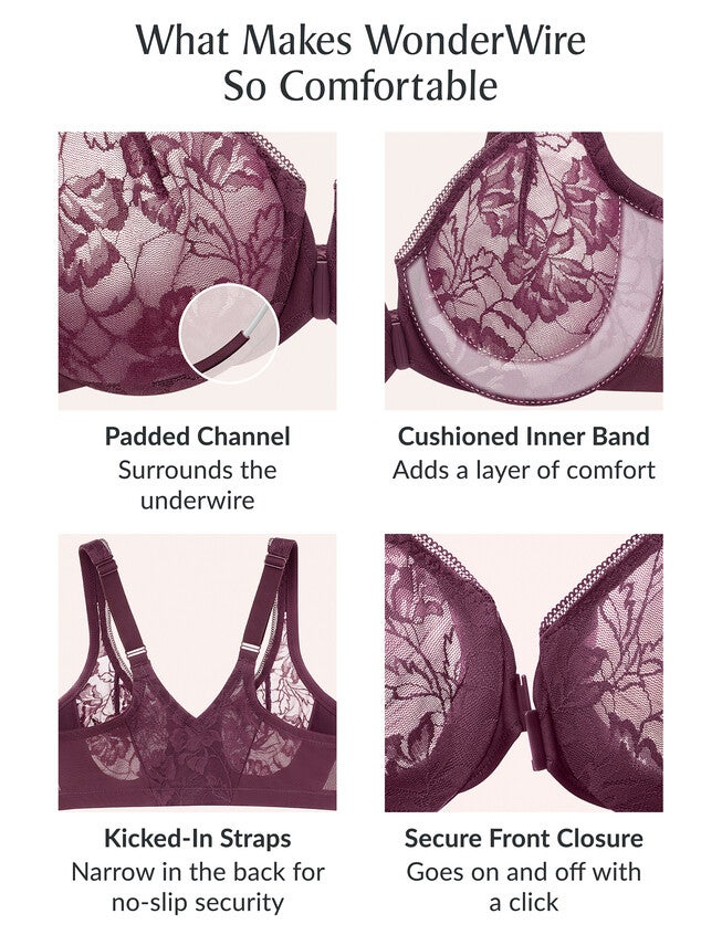 Glamorise Lacey T-Back Front-Closure WonderWire Underwire  Bra 9246 (Women's & Women's Plus), BLACK, alternate image number 5