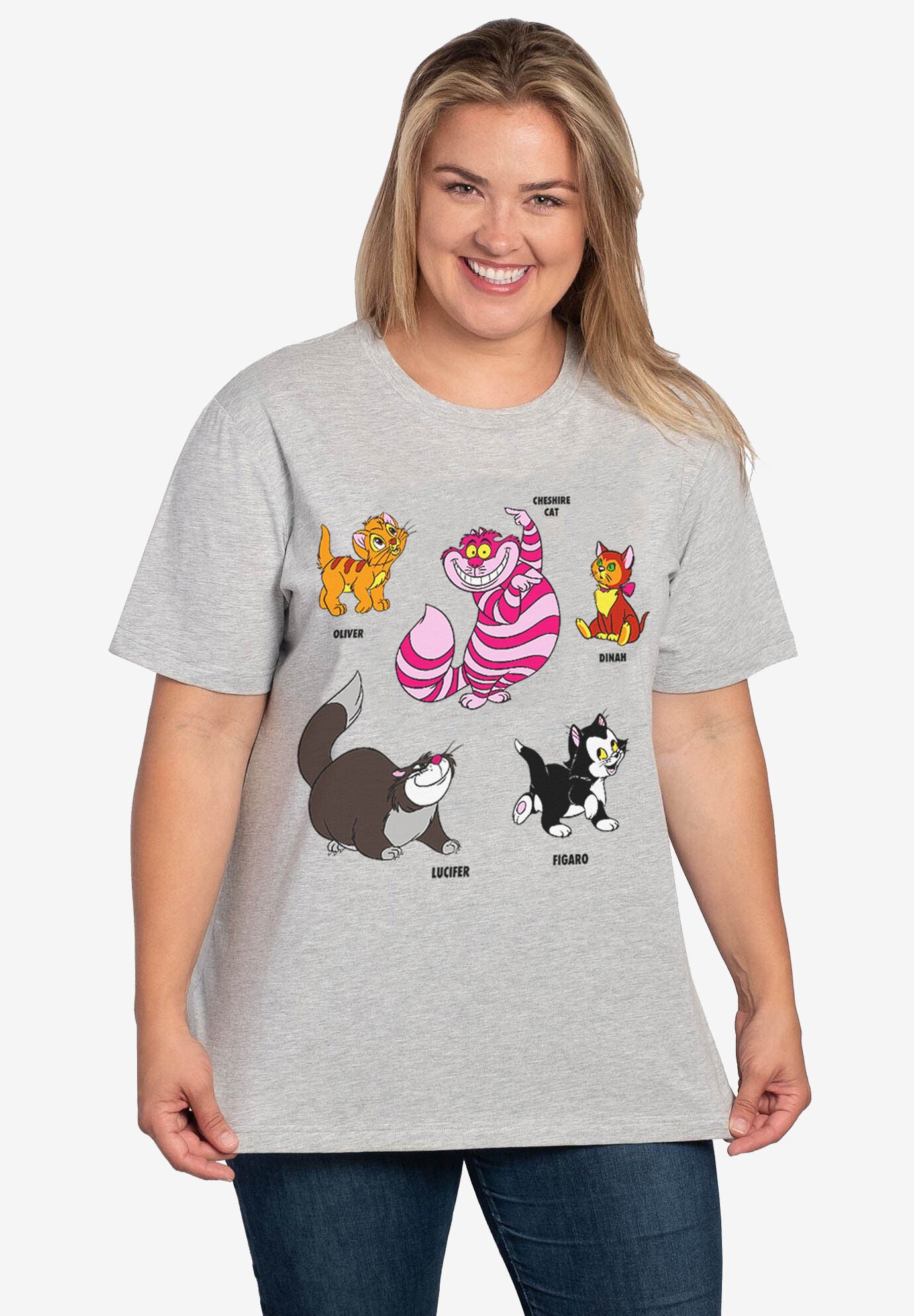 Disney Cats Short Sleeve T-Shirt Cheshire Cat Figaro Gray, GRAY, hi-res image number 0