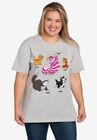 Disney Cats Short Sleeve T-Shirt Cheshire Cat Figaro Gray, GRAY, hi-res image number null