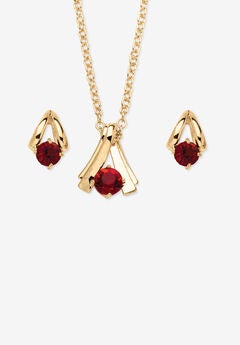 Simulated Birthstone Solitaire Pendant and Earring Set with FREE Gift in Goldtone, Boxed