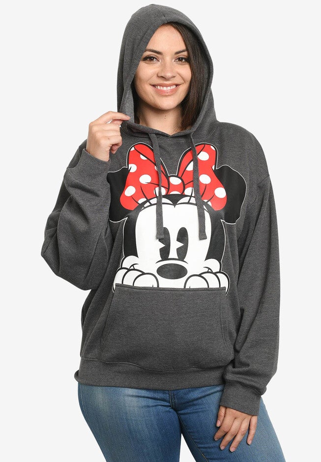 Disney Minnie Mouse Red Bow Hoodie Sweatshirt Charcoal, CHARCOAL, hi-res image number 0
