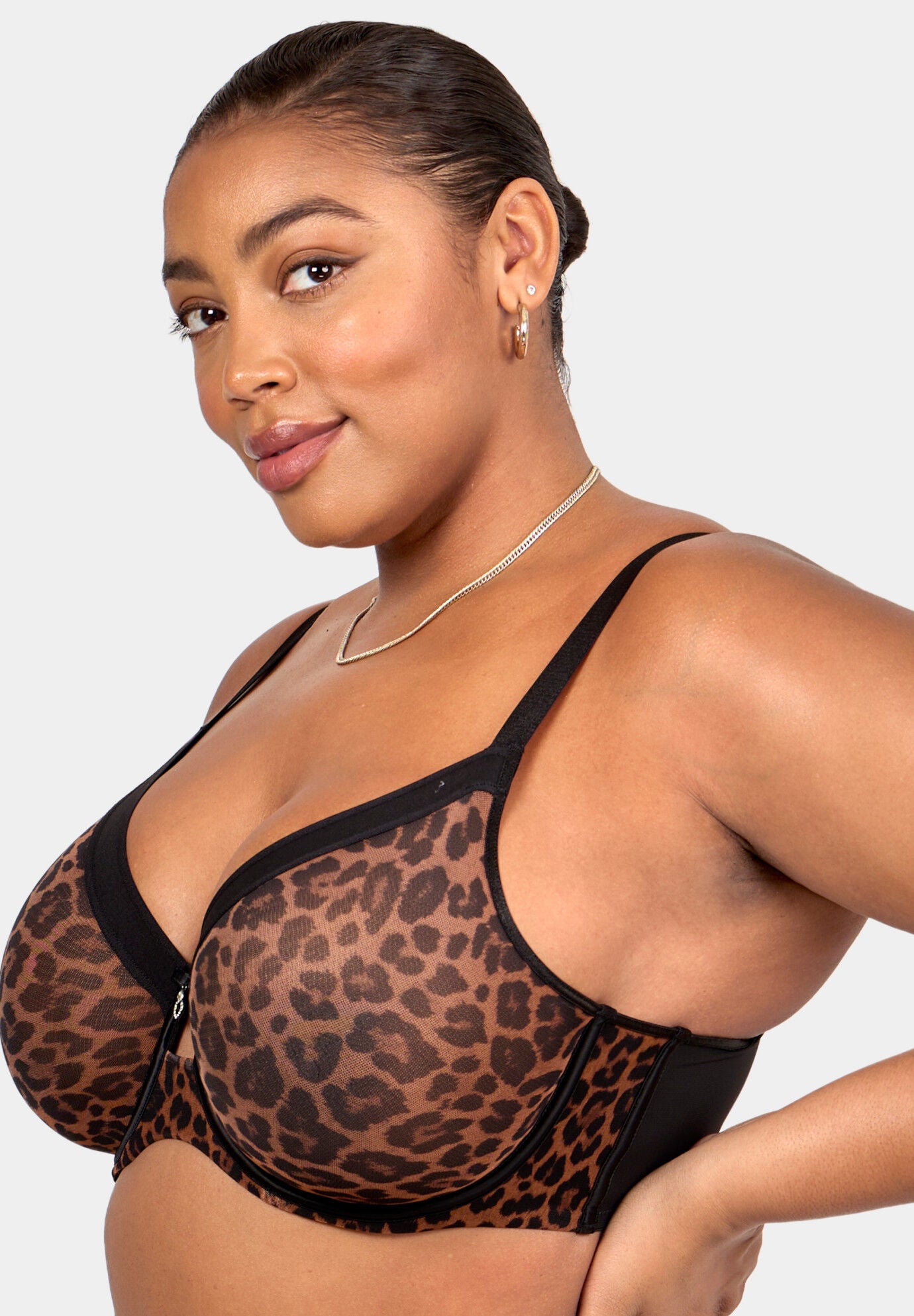 Sheer Mesh Full Coverage Unlined Underwire Bra, DESIGNER LEOPARD, alternate image number 2