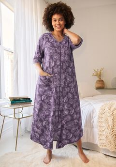 Long French Terry Zip-Front Robe