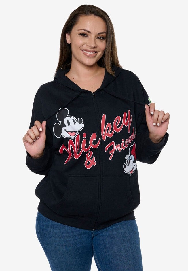 Women's Disney Mickey & Friends Hoodie Sweatshirt Black Zip Up, BLACK, alternate image number 3
