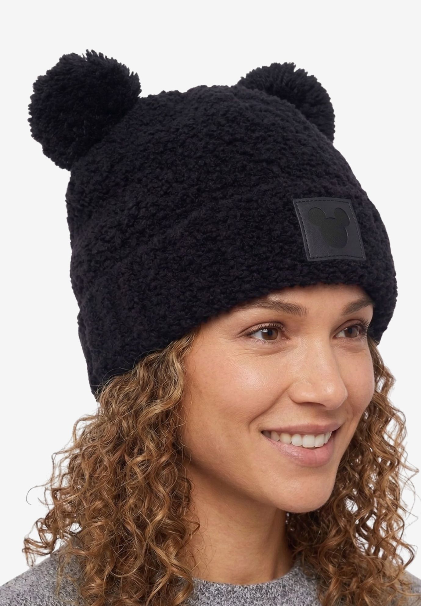 Disney Mickey Mouse Beanie Hat Double Pom Fuzzy Knit Winter, BLACK, alternate image number 3