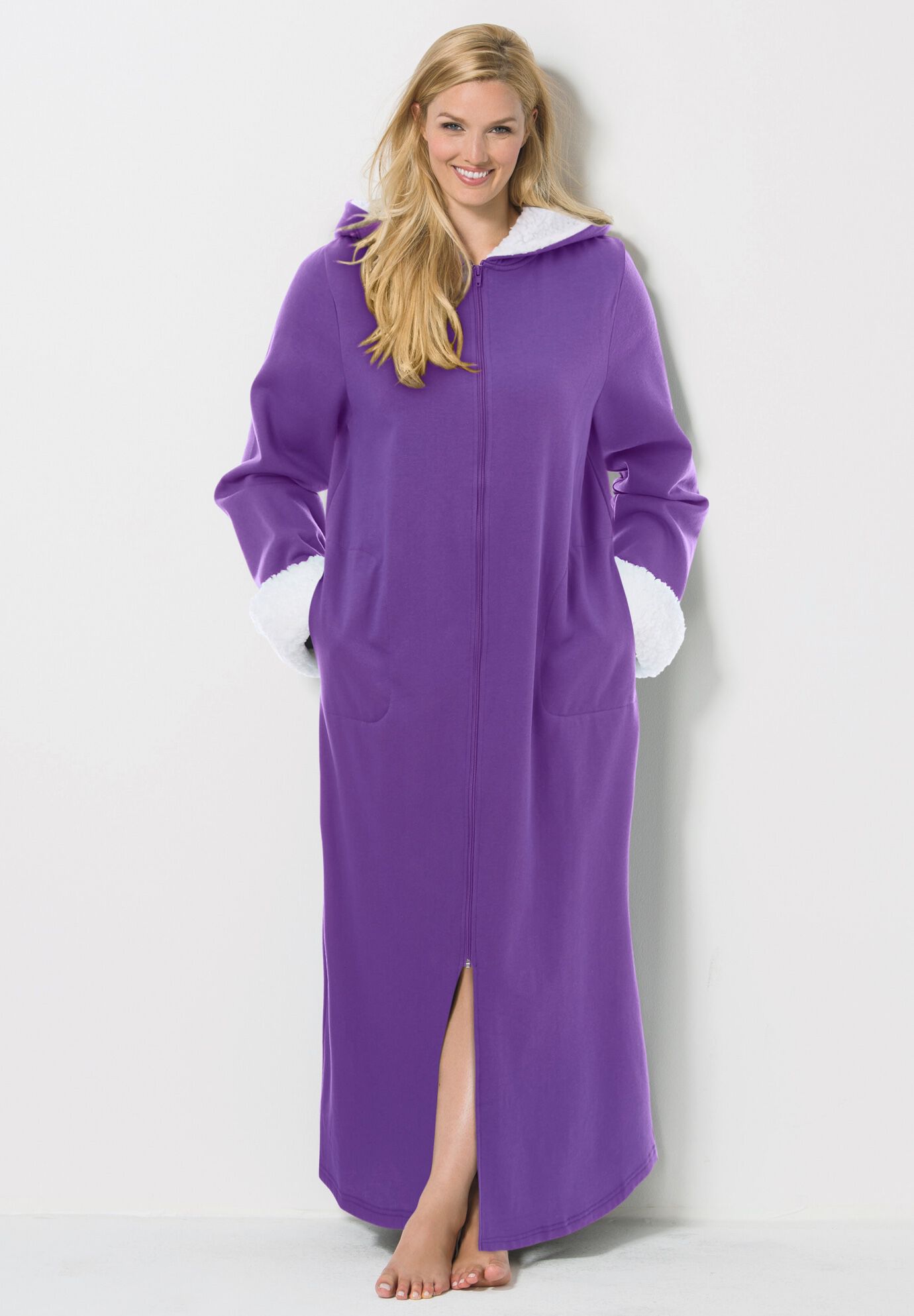 Sherpa-Lined Long Hooded Robe, , alternate image number 3