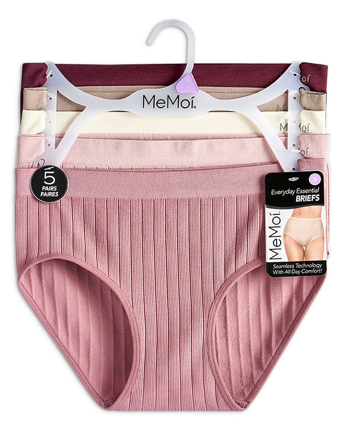 5 Pair Women's Seamless Wide-Rib Full-Coverage Tag-Free Briefs, PINK MULTI, alternate image number 1