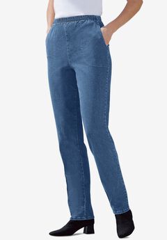 Straight Leg Fineline Pull-On Stretch Denim Jeans