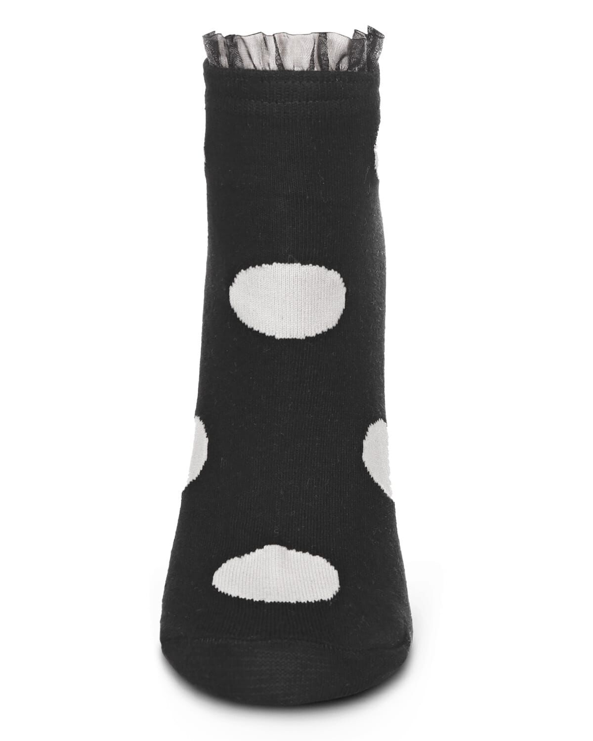 Women's Ruffle Polka Dot Cotton Blend Low-Cut Socks, BLACK, alternate image number 1