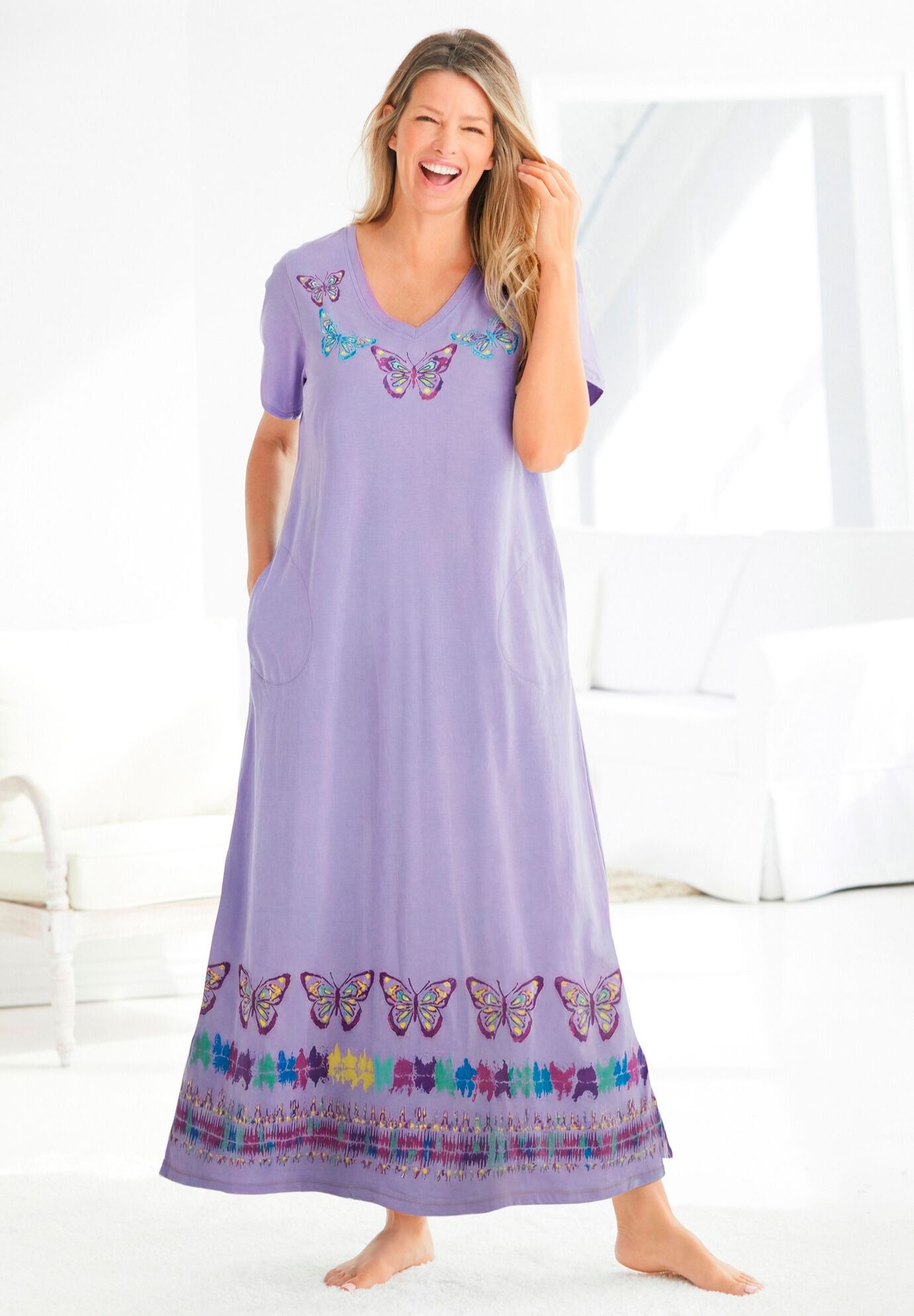 V-Neck Short Sleeve Maxi Lounger, , alternate image number 7