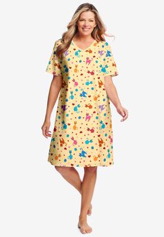 V-Neck Short Sleeve Knee-Length Cotton Sleepshirt