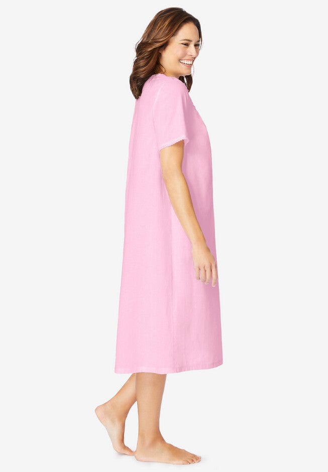 Short-Sleeve Embroidered Woven Gown, , alternate image number null