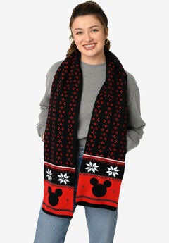 Disney Mickey Mouse 70" Knit Scarf Unisex Black & Red Set