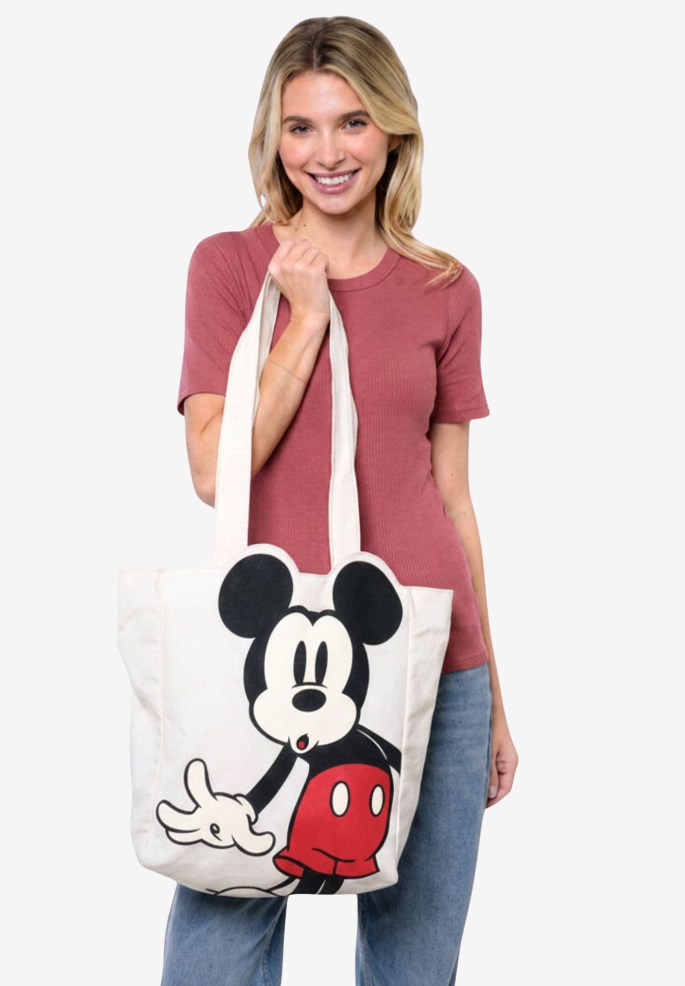 Disney Mickey Mouse Die-Cut Canvas Tote Bag with Shaped Top, BEIGE, alternate image number 3