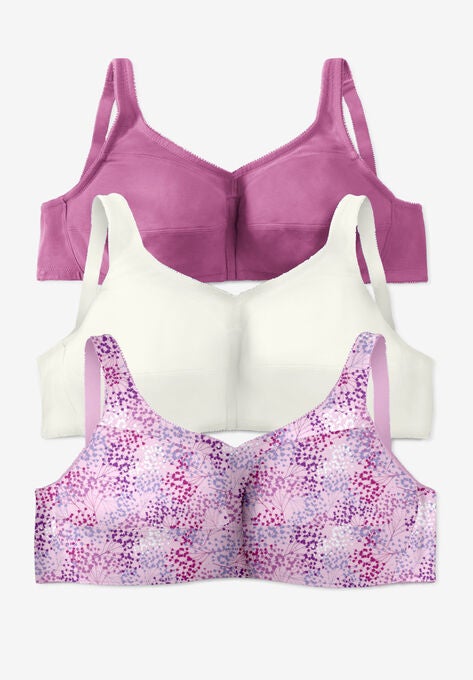 3-Pack Cotton Wireless Bra, PRETTY ORCHID ASSORTED, hi-res image number null