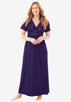 Long Lace Top Stretch Knit Gown