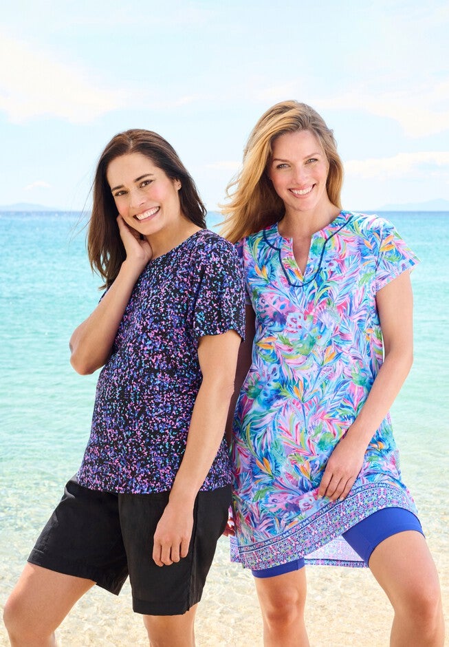 Longer Length Short-Sleeve Swim Tunic, , alternate image number 3