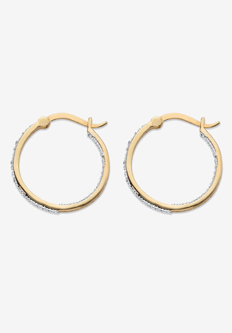 Yellow Gold-Plated Genuine Diamond Hoop Earrings (1/10 Cttw), , on-hover image number null