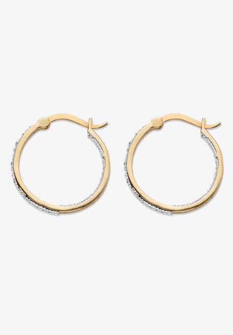 Yellow Gold-Plated Genuine Diamond Hoop Earrings (1/10 Cttw), , on-hover image number null