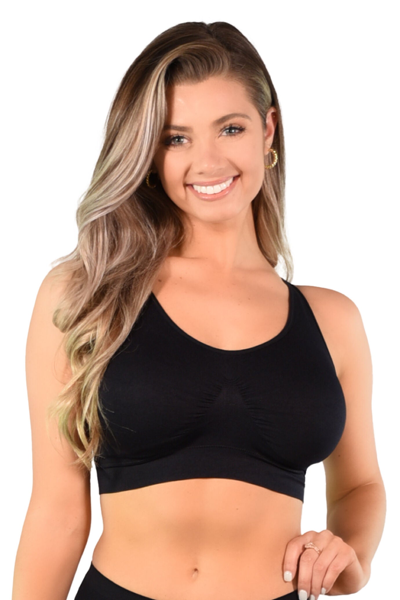 Adjustable Strap Seamless Bra, BLACK, hi-res image number 0