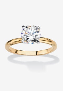Yellow Gold-Plated Cubic Zirconia Solitaire Engagement Ring