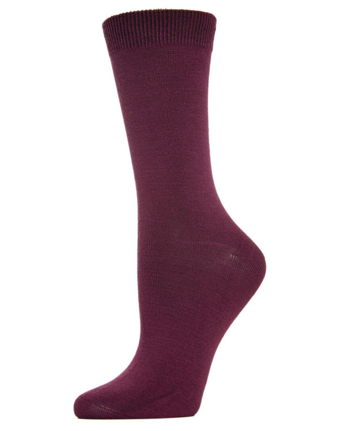 Women's Flat-Knit Bamboo Blend Crew Socks, WINE, hi-res image number 0
