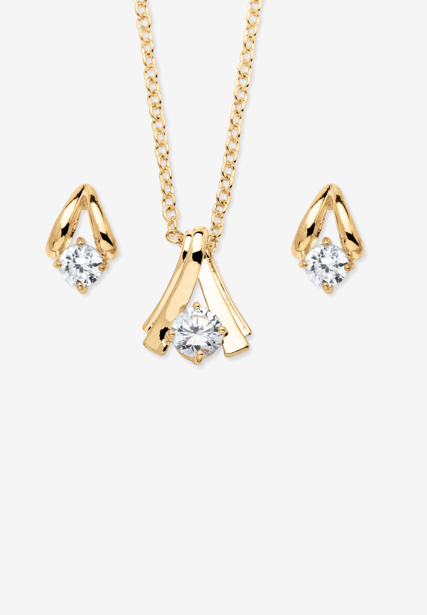Simulated Birthstone Solitaire Pendant and Earring Set with FREE Gift in Goldtone, Boxed, APRIL, hi-res image number 0