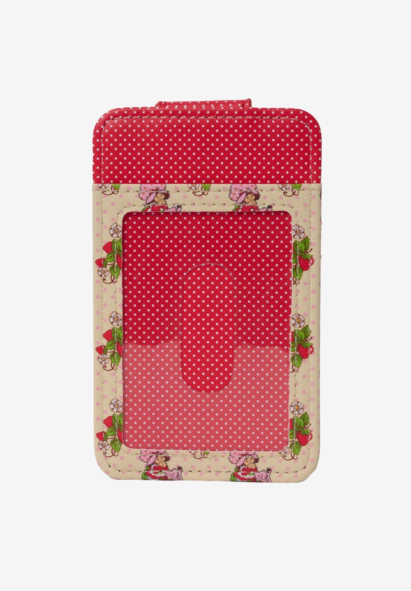 Womens Strawberry Shortcake Card Holder Wallet Button Snap Closure, RED, on-hover image number 1
