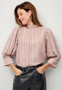 Blouson Sleeve Eyelash Texture Blouse
