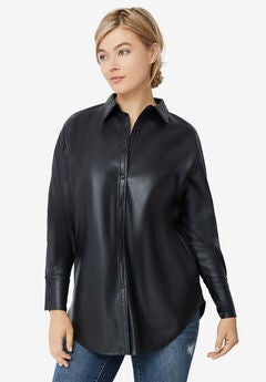 Faux Leather Button Front Tunic