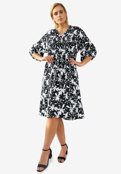 V-Neck A-line Dress with Smocked Bodice
