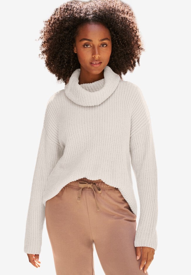 Chenille Turtleneck Sweater, STONE, hi-res image number null
