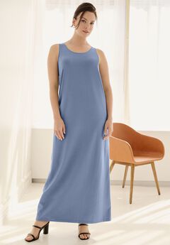 Cotton Spandex Scoop Neck Sleeveless A-Line Maxi Dress